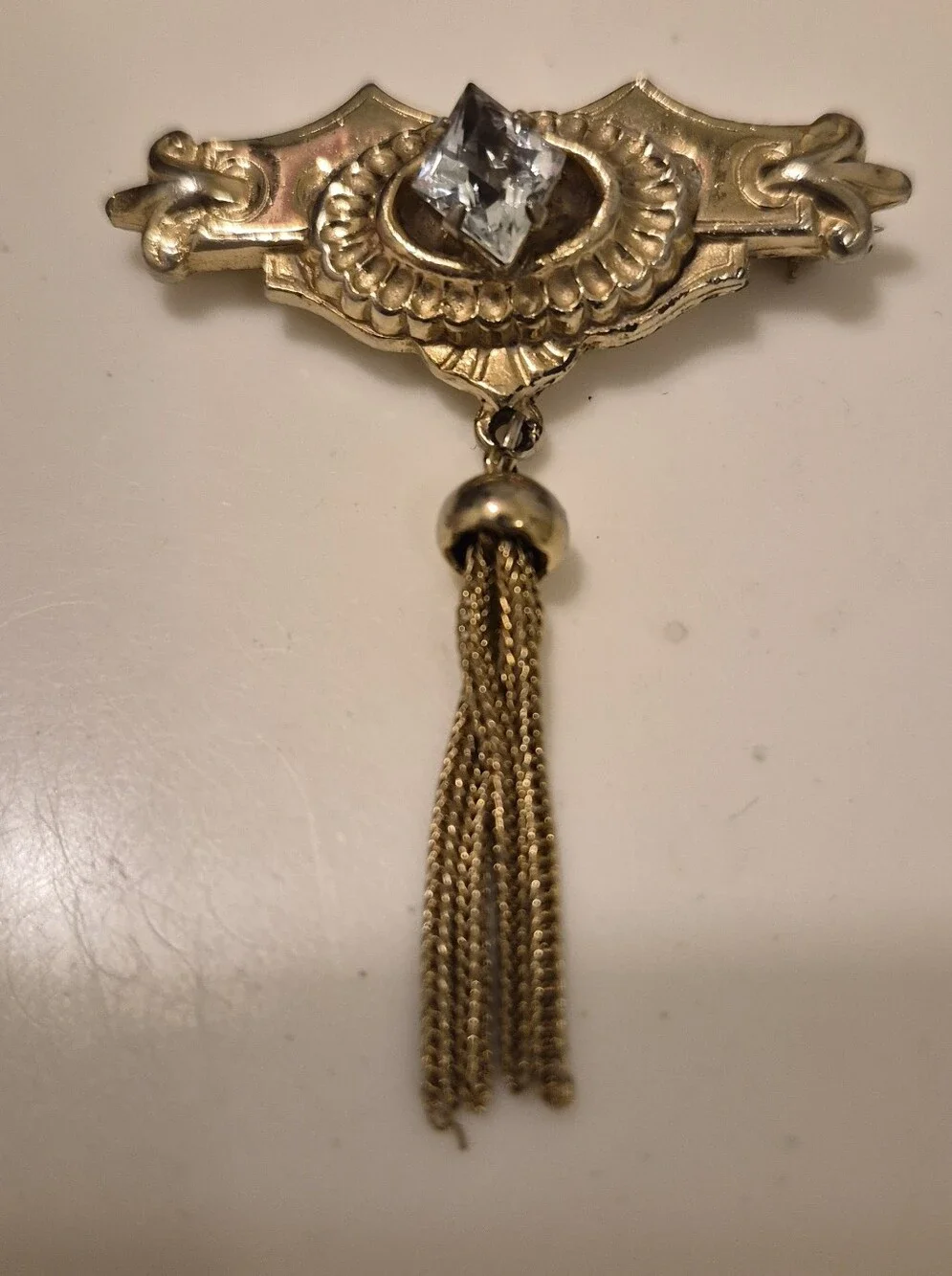 Vintage Gold-Tone Victorian Revival Chatelaine Tassel Brooch Pin